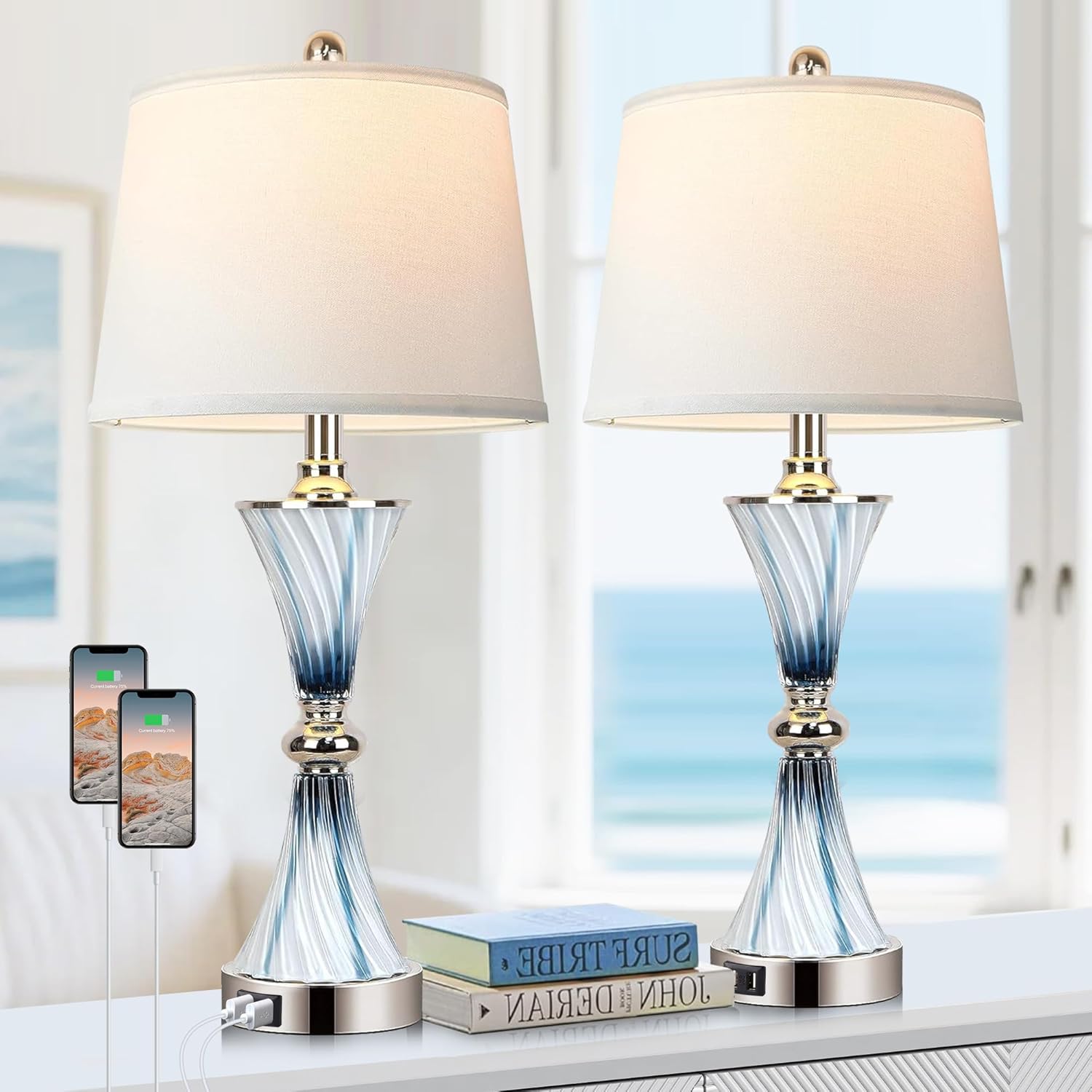 Lighting Decor - 3-Way Dimmable Touch Glass Table Lamps