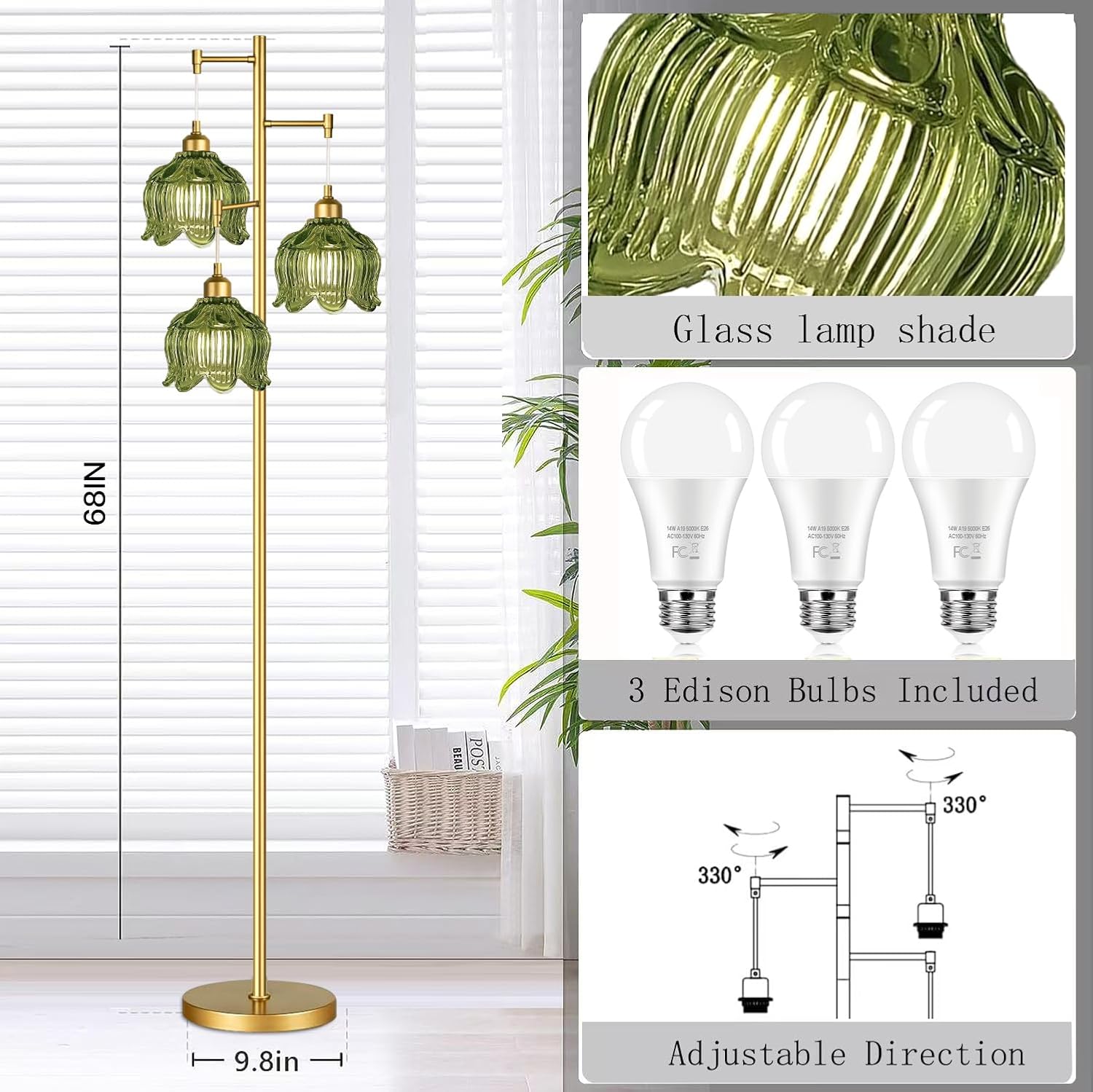 Vintage Gold Glass Floor Lamp  - Lighting Decor avis et prix