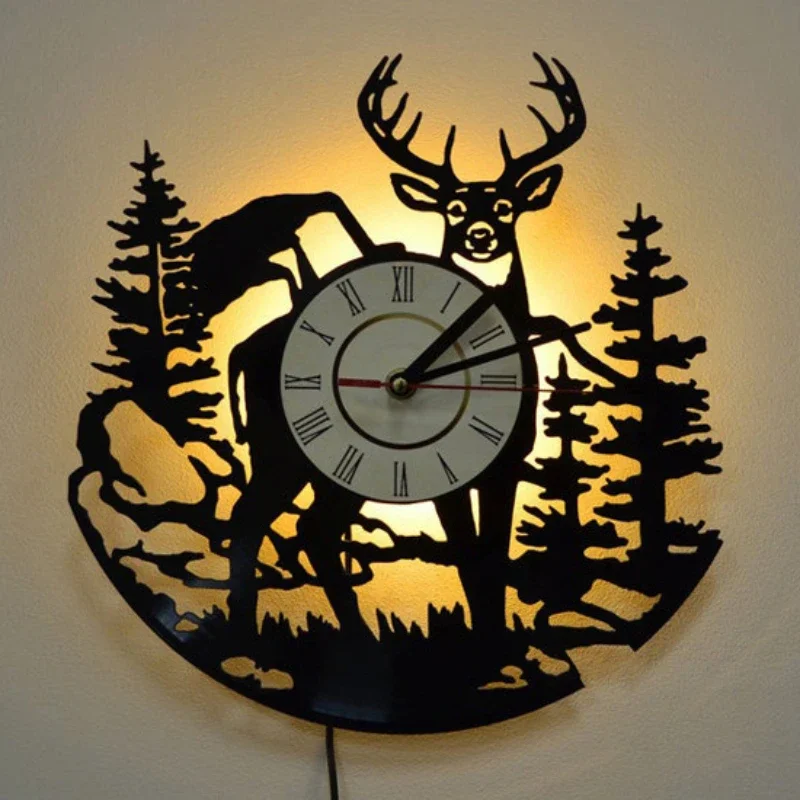 Forest Deer Vinyl Record Wall  - Lighting Home Decor Wall Clocks avis et prix