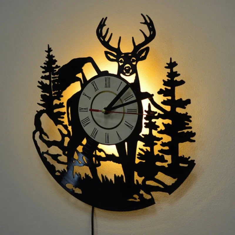 Forest Deer Vinyl Record Wall  - Lighting Home Decor Wall Clocks avis et prix