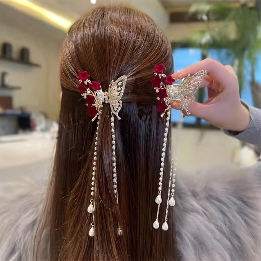 Elegant Rose Butterfly Hairpin - Japanese Lighting Decor avis et prix